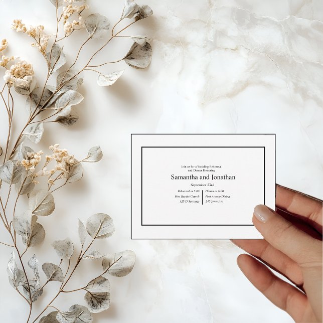 Modern Minimalistic White on Black Rehearsal  Invitation (Creator Uploaded)