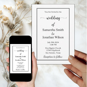 Modern Minimalistic White on Black Wedding Invitation