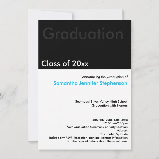Modern Minimilast Black Graduation Announcement (Front)