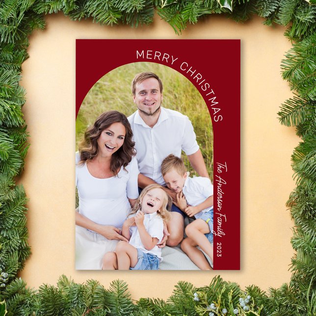 Modern Mininalist Boho Arch Family Photo Holiday Card (Creator Uploaded)