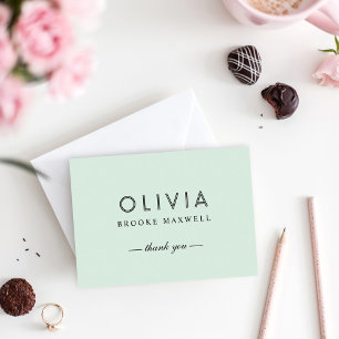 Modern Mint and Black Monogram Thank You Card