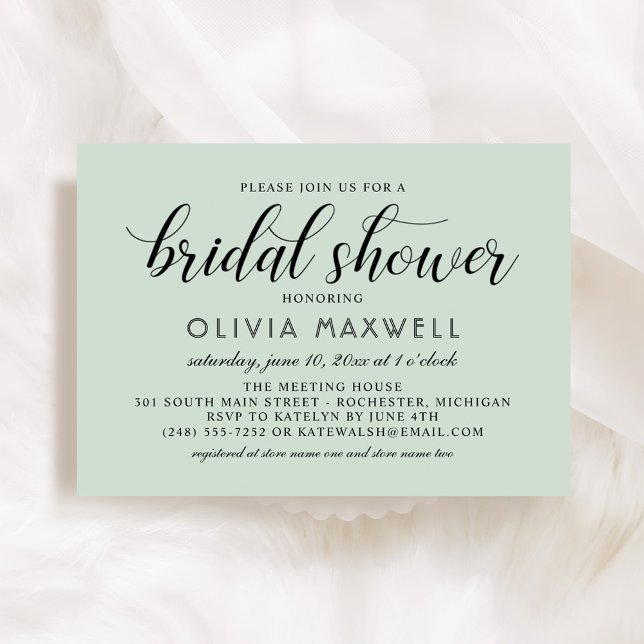 Modern Mint and Black Script Bridal Shower Invitation (Creator Uploaded)