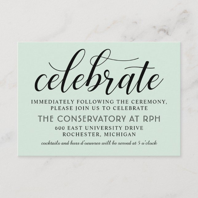 Modern Mint and Black Script Wedding Celebrate Enclosure Card (Front)