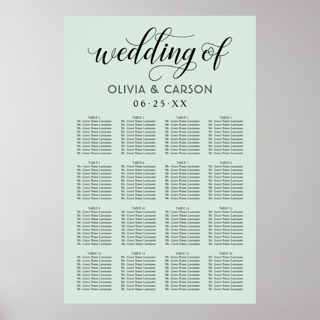 Modern Mint and Black Script Wedding Poster (Front)