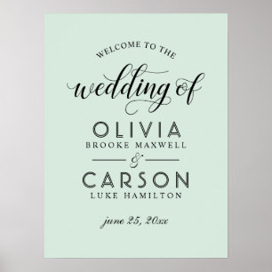 Modern Mint and Black Script Wedding Welcome Poster
