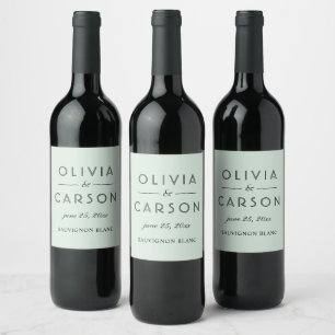 Modern Mint and Black Script Wedding Wine Label