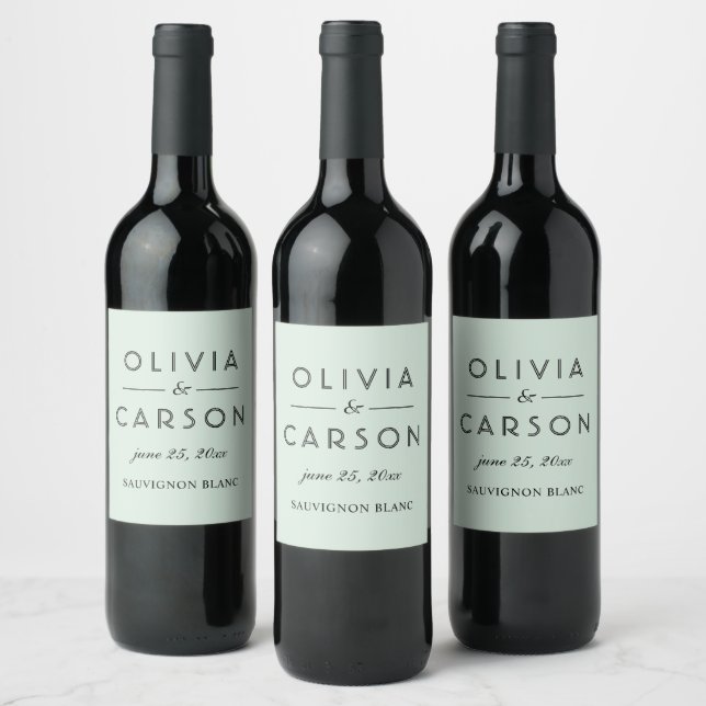 Modern Mint and Black Script Wedding Wine Label (Bottles)