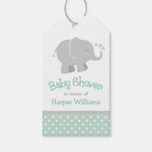 Modern Mint and Grey Elephant Baby Shower Gift Tags