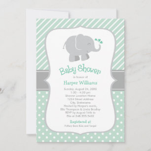 Modern Mint and Grey Elephant Baby Shower Invitation
