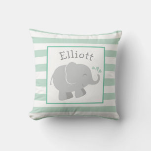 Modern Mint and Grey Elephant Monogram Cushion