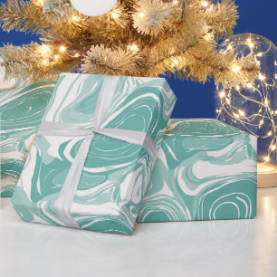 Modern Mint Aqua Fresh Flow White Abstract Pattern Wrapping Paper