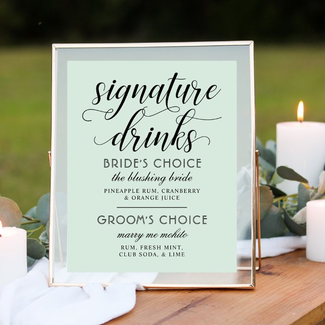 Modern Mint Calligraphy Deco Signature Drinks Poster (Creator Uploaded)