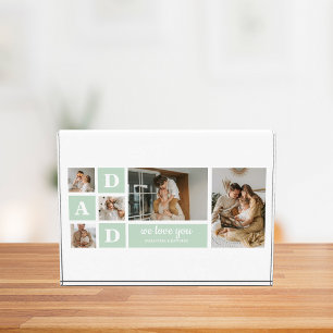 Modern Mint Collage Photo Dad Best Gift Block