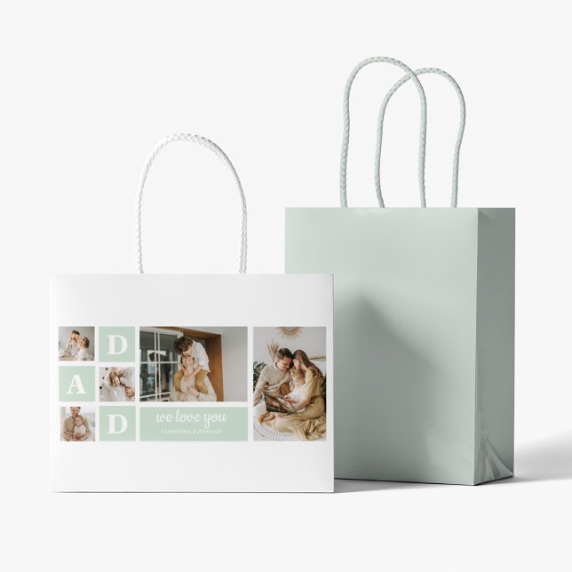 Modern Mint Collage Photo Dad Best Gift Large Gift Bag (Creator Uploaded)