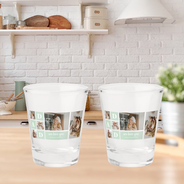 Modern Mint Collage Photo Dad Best Gift Shot Glass (Creator Uploaded)