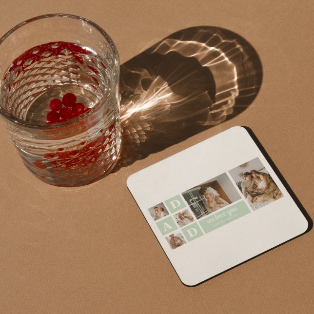Modern Mint Collage Photo Dad Best Gift Square Paper Coaster (Creator Uploaded)