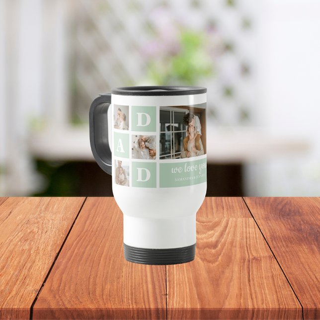 Modern Mint Collage Photo Dad Best Gift Travel Mug (Creator Uploaded)