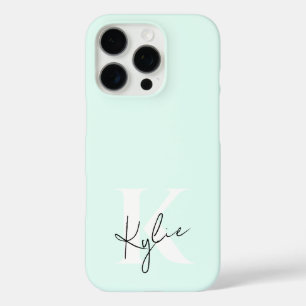 Modern Mint Cream Personalised Monogram Name -  iPhone 16 Pro Case