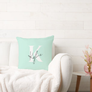 Modern Mint Cream Personalised Monogram Name - Cushion