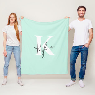 Modern Mint Cream Personalised Monogram Name - Fleece Blanket