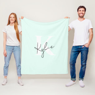 Modern Mint Cream Personalised Monogram Name - Fleece Blanket