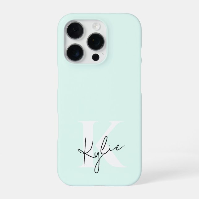 Modern Mint Cream Personalised Monogram Name -  iPhone Case (Back)