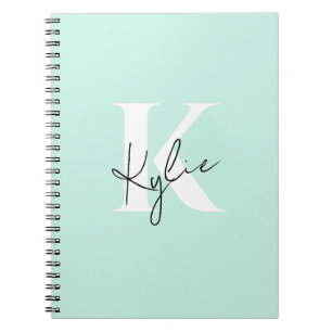 Modern Mint Cream Personalised Monogram Name -  Notebook