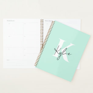 Modern Mint Cream Personalised Monogram Name - Planner