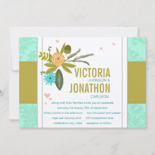 Modern Mint Damask Wedding Invite