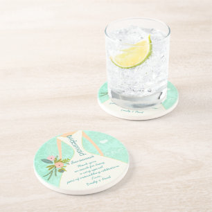 Modern Mint  Damask Wedding Invite Coaster