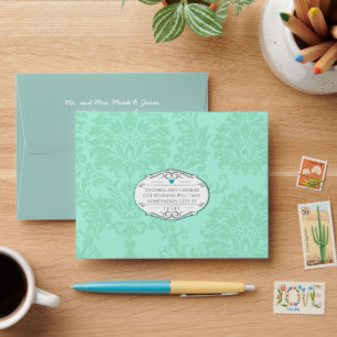 Modern Mint  Damask Wedding Invite Envelope