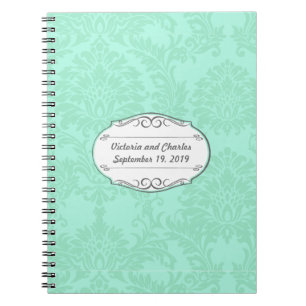 Modern Mint  Damask Wedding Invite Spiral Notebook
