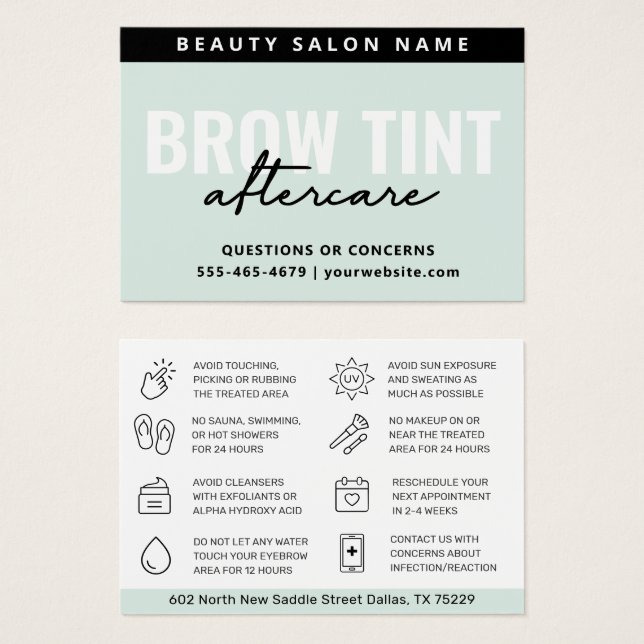 Modern Mint Eyebrow Tint Aftercare Card (Front & Back)