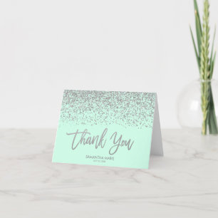 Modern Mint Faux Silver Glitter Thank You Card