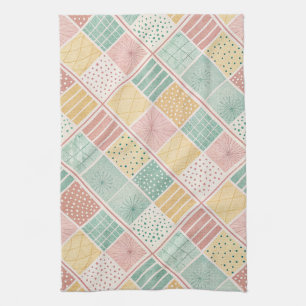 Modern Mint Geometric Polka Dot Plaid Pattern Tea Towel