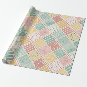 Modern Mint Geometric Polka Dot Plaid Pattern Wrapping Paper