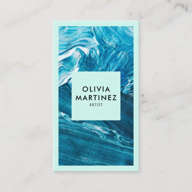 Modern mint green abstract art minimalist artist business card (Front)