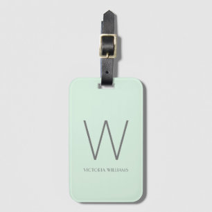 Modern mint green and grey minimalist monogram luggage tag