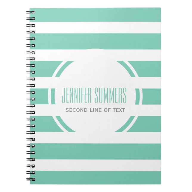 Modern Mint-Green And White Stripes Pattern Spiral Notebook (Front)