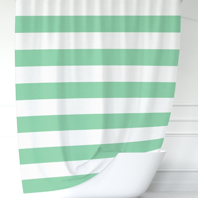 Modern Mint Green and White Wide Stripes  Shower Curtain (Creator Uploaded)