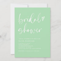 Modern Mint Green Calligraphy Heart Bridal Shower