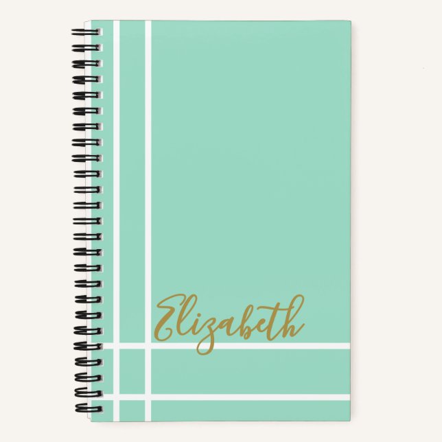 Modern Mint Green Custom Name Minimalist Notebook (Front)