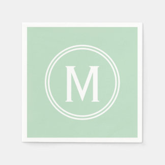 Modern Mint Green Custom Round Framed Monogram Napkin