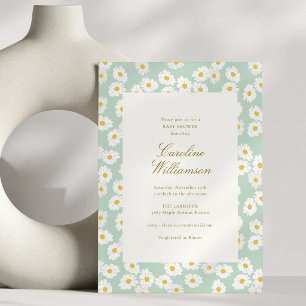 Modern Mint Green Daisy Floral Baby Shower Invitation