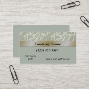 Modern Mint Green Floral Gold Satin Business Card