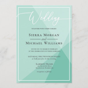 Modern Mint Green Geometric Hand Lettered Wedding Invitation