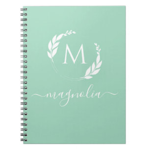Modern Mint Green Monogram Name Initial Notebook