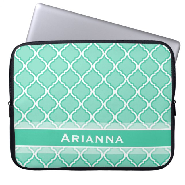 Modern Mint Green Moroccan Trellis Laptop Sleeve (Front)