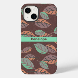 Modern Mint Green Orange and Purple Leaves  Case-M Case-Mate iPhone 14 Case