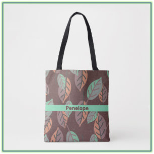 Modern Mint Green Orange and Purple Leaves Tote Bag